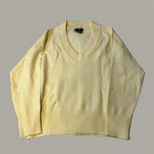 Knit Pastel Yellow Knit V Neck Long Sleeve Jumper Oversized Top